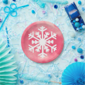 Witte sneeuwvlok op roze Waterverf Achtergrond Papieren Bordje (Feest)