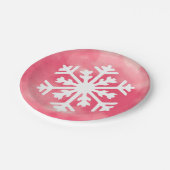Witte sneeuwvlok op roze Waterverf Achtergrond Papieren Bordje (Gekanteld)