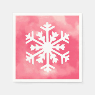 Witte sneeuwvlok op roze Waterverf Achtergrond Servet
