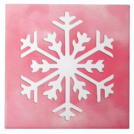 Witte sneeuwvlok op roze Waterverf Achtergrond Tegeltje