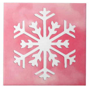 Witte sneeuwvlok op roze Waterverf Achtergrond Tegeltje
