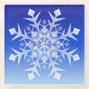 Witte sneeuwvlok op vallende sneeuw glazen onderzetter
