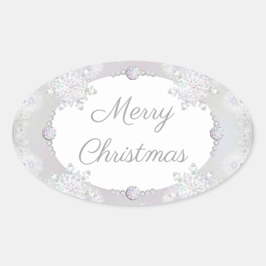 Witte sneeuwvlok ovale sticker (Voorkant)