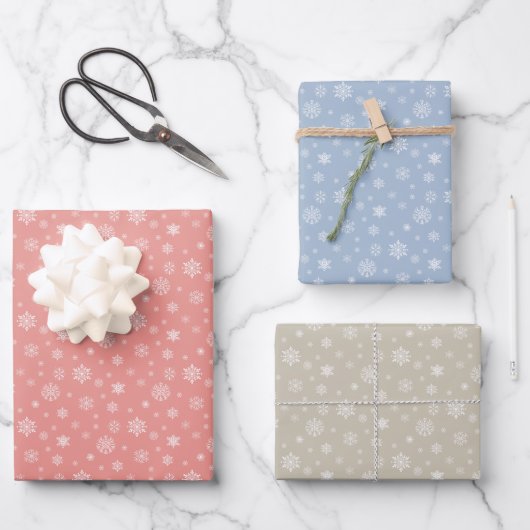 Witte Sneeuwvlok Patroon Kerstvakantie Inpakpapier Vel (Voorkant)