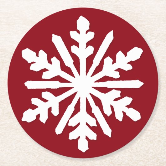 Witte sneeuwvlok ronde kartonnen onderzetter (Voorkant)