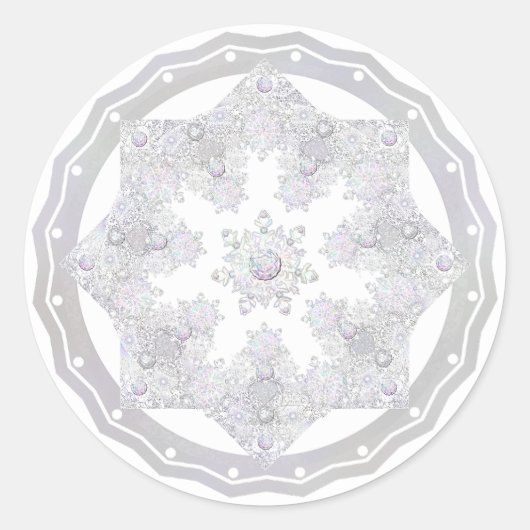 Witte sneeuwvlok ronde sticker (Voorkant)