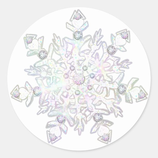 Witte sneeuwvlok ronde sticker (Voorkant)