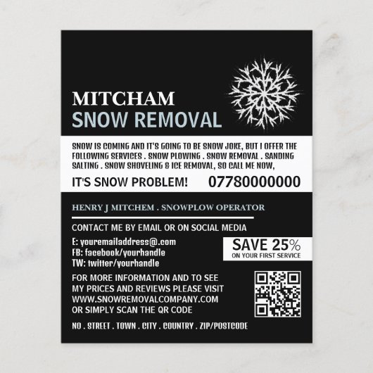 Witte Sneeuwvlok, Sneeuwverwijderingsbedrijf Adver Flyer (Voorkant)