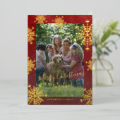 Witte sneeuwvlokken 2 foto's familie Kerstrood Folie Feestdagenkaart (Staand Voorkant)