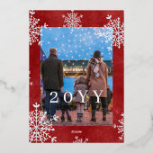 Witte sneeuwvlokken 2 foto's familie Kerstrood Folie Feestdagenkaart (Achterkant)
