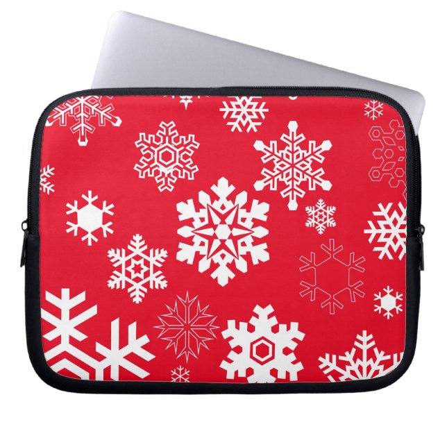 Witte sneeuwvlokken -  achtergrondkleur laptop sleeve (Voorkant)