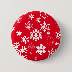 Witte sneeuwvlokken - achtergrondkleur ronde button 5,7 cm