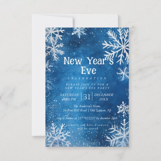 Witte sneeuwvlokken Blauw 1 Nieuwjaarsfeest Kaart (Voorkant)