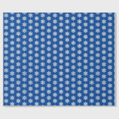 Witte sneeuwvlokken blauw cadeaupapier (Vlak)