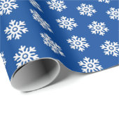 Witte sneeuwvlokken blauw cadeaupapier (Rol Hoek)