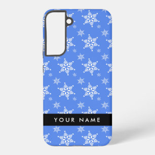 Witte sneeuwvlokken, Blauw, Je naam, Personaliseer Samsung Galaxy Hoesje