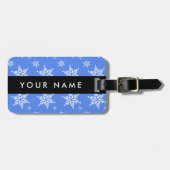 Witte sneeuwvlokken, Blauw, Jouw naam, Personalise Bagagelabel (Voorkant horizontaal)