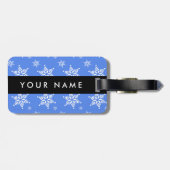 Witte sneeuwvlokken, Blauw, Jouw naam, Personalise Bagagelabel (Achterkant horizontaal)