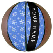 Witte sneeuwvlokken, Blauw, Jouw naam, Personalise Basketbal (Verticaal)