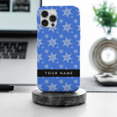 Witte sneeuwvlokken, Blauw, Jouw naam, Personalise Case-Mate iPhone Case