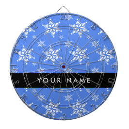 Witte sneeuwvlokken, Blauw, Jouw naam, Personalise Dartbord
