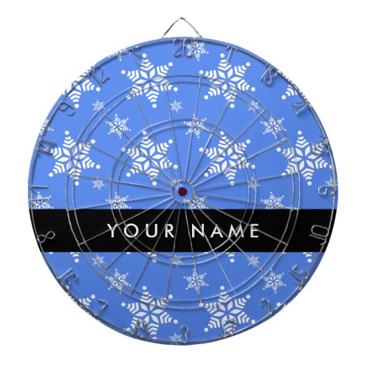 Witte sneeuwvlokken, Blauw, Jouw naam, Personalise Dartbord (Voorkant)