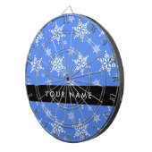 Witte sneeuwvlokken, Blauw, Jouw naam, Personalise Dartbord (Voorkant Rechts)