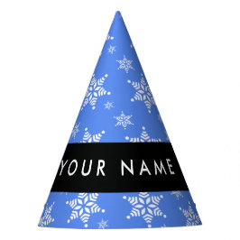 Witte sneeuwvlokken, Blauw, Jouw naam, Personalise Feesthoedjes