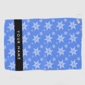 Witte sneeuwvlokken, Blauw, Jouw naam, Personalise Golfhanddoek (Horizontaal)