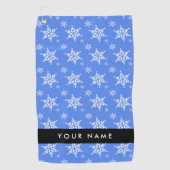 Witte sneeuwvlokken, Blauw, Jouw naam, Personalise Golfhanddoek (Voorkant)