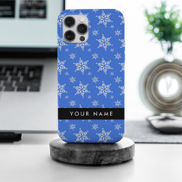 Witte sneeuwvlokken, Blauw, Jouw naam, Personalise iPhone 15 Pro Max Case