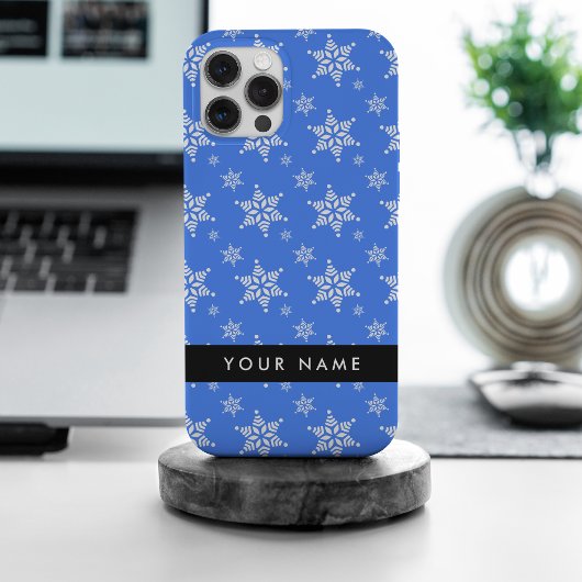 Witte sneeuwvlokken, Blauw, Jouw naam, Personalise iPhone Hoesje