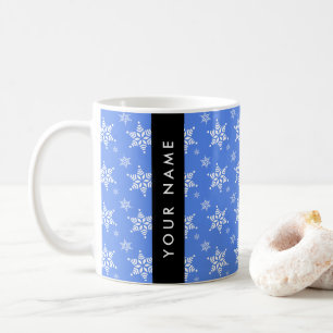 Witte sneeuwvlokken, Blauw, Jouw naam, Personalise Koffiemok