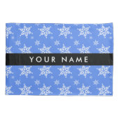 Witte sneeuwvlokken, Blauw, Jouw naam, Personalise Kussensloop (Achterkant)