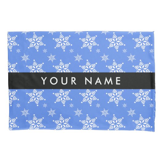 Witte sneeuwvlokken, Blauw, Jouw naam, Personalise Kussensloop (Voorkant)