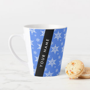 Witte sneeuwvlokken, Blauw, Jouw naam, Personalise Latte Mok