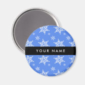 Witte sneeuwvlokken, Blauw, Jouw naam, Personalise Magneet (Voorkant / Achterkant)