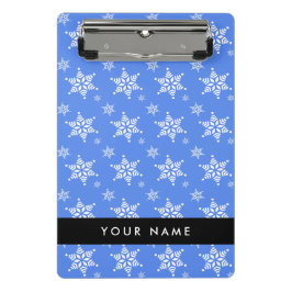 Witte sneeuwvlokken, Blauw, Jouw naam, Personalise Mini Klembord