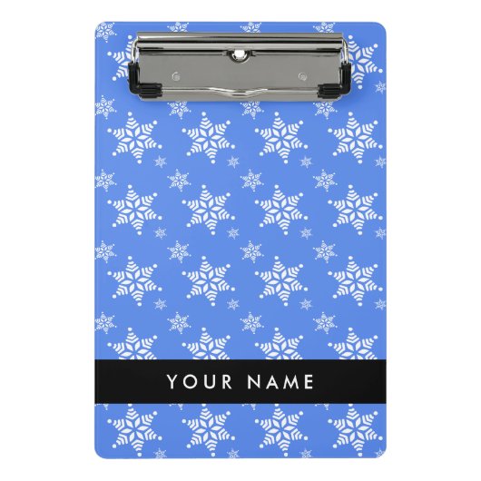 Witte sneeuwvlokken, Blauw, Jouw naam, Personalise Mini Klembord (Voorkant)