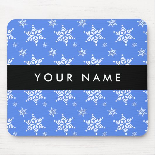 Witte sneeuwvlokken, Blauw, Jouw naam, Personalise Muismat (Voorkant)