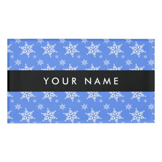 Witte sneeuwvlokken, Blauw, Jouw naam, Personalise Naambadge (Voorkant)