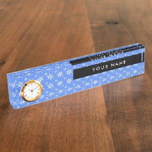 Witte sneeuwvlokken, Blauw, Jouw naam, Personalise Naambordje