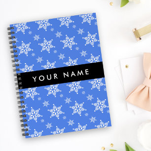 Witte sneeuwvlokken, Blauw, Jouw naam, Personalise Notitieboek