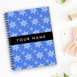 Witte sneeuwvlokken, Blauw, Jouw naam, Personalise Notitieboek