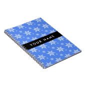 Witte sneeuwvlokken, Blauw, Jouw naam, Personalise Notitieboek (Rechterzijde)