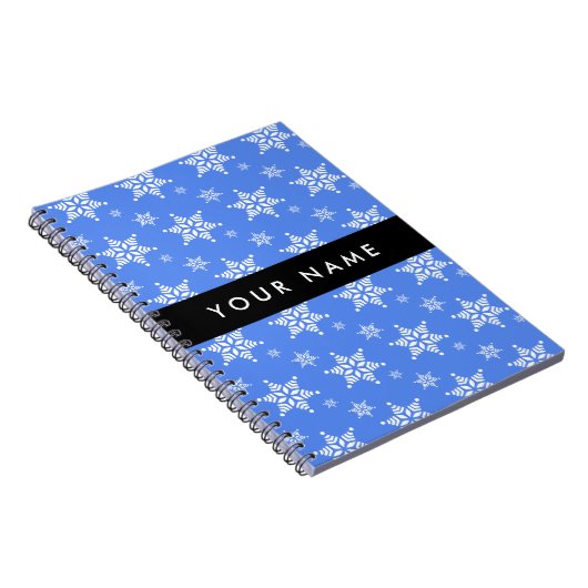 Witte sneeuwvlokken, Blauw, Jouw naam, Personalise Notitieboek (Rechterzijde)