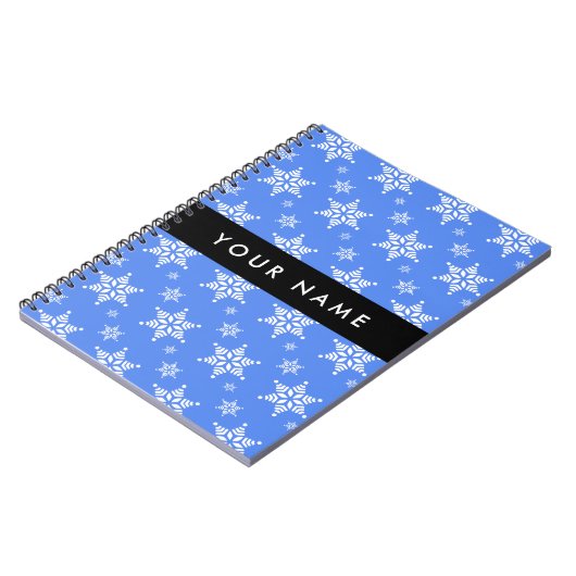 Witte sneeuwvlokken, Blauw, Jouw naam, Personalise Notitieboek (Linkerzijde)