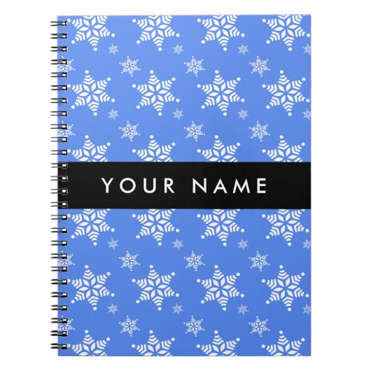 Witte sneeuwvlokken, Blauw, Jouw naam, Personalise Notitieboek (Voorkant)