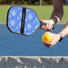 Witte sneeuwvlokken, Blauw, Jouw naam, Personalise Pickleball Paddle