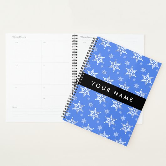 Witte sneeuwvlokken, Blauw, Jouw naam, Personalise Planner (Display)